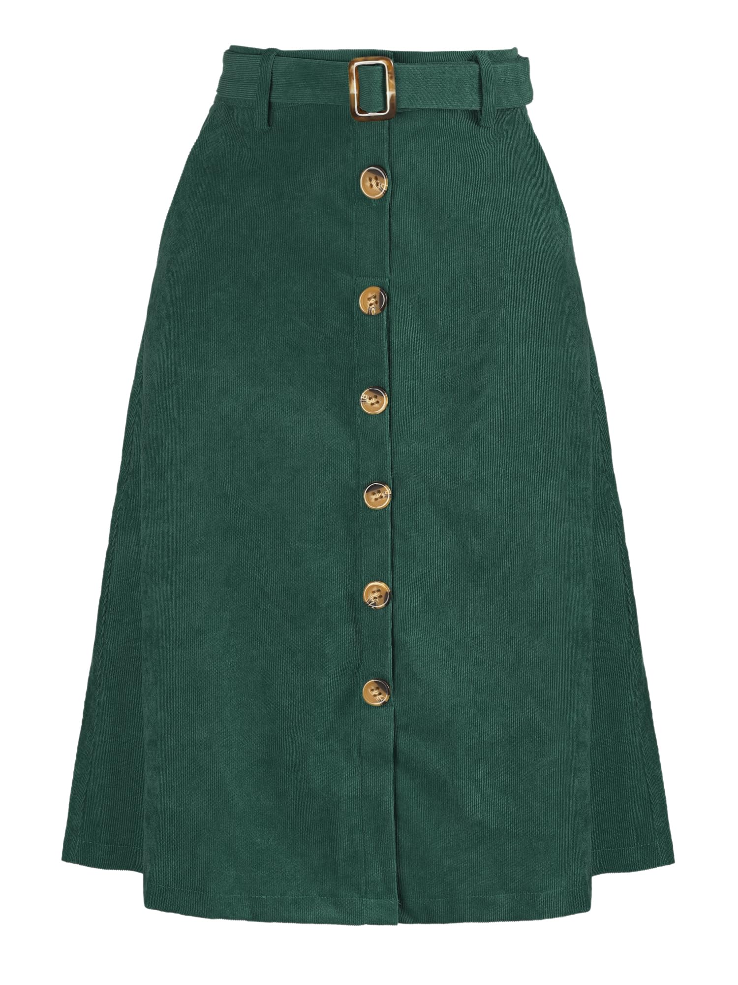 Allegra K Womens High Waist Button Front A-Line Belted Corduroy Midi Skirt