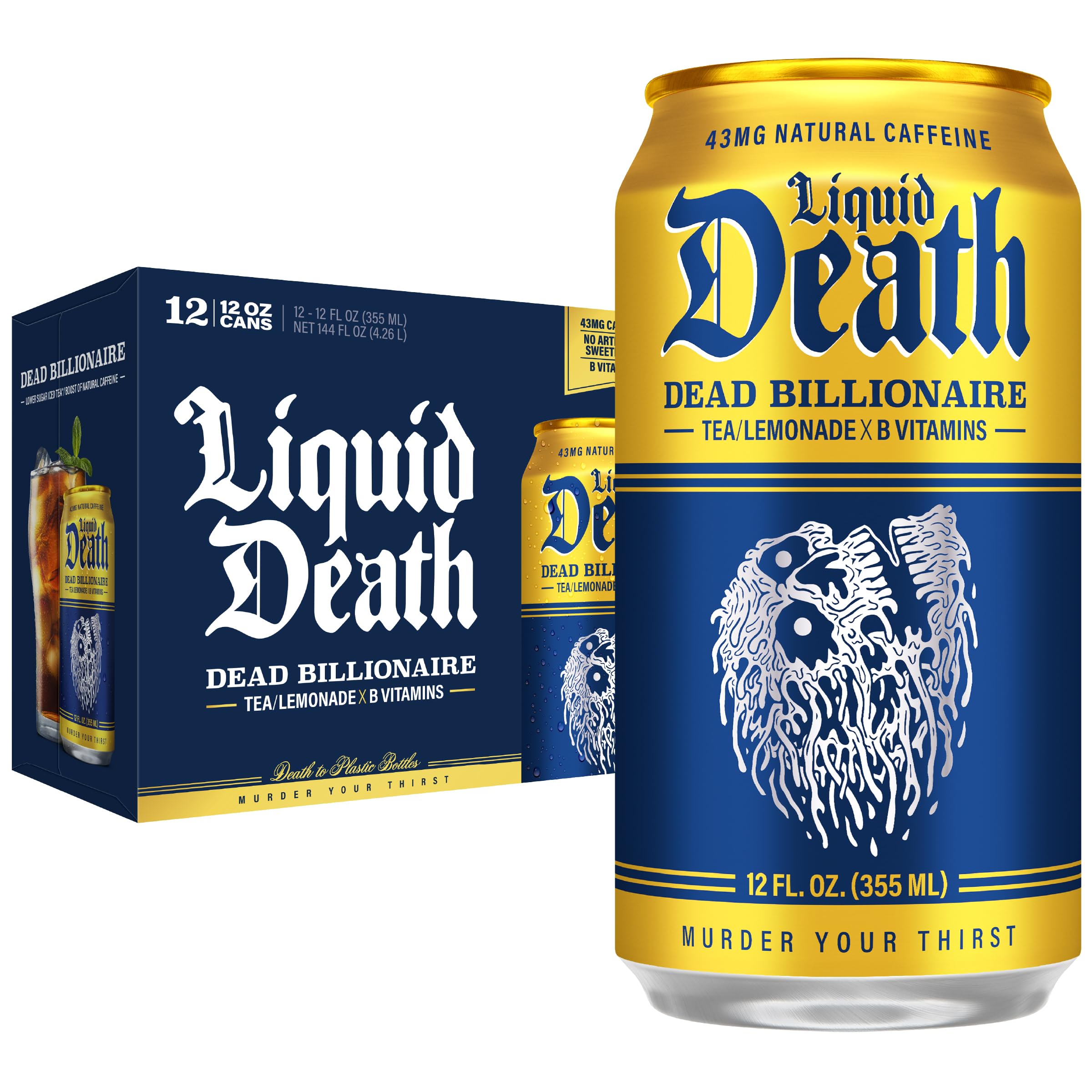 Liquid Death Iced Tea - Dead Billionaire (Black Tea/Lemonade), Less Sugar*, Boos
