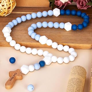 Baby Rosary with Cross, Baptism Gift Baby Rosary for Boy Girl Kids, My First Rosary Catholic Religious Gifts Christian First Holy Communion Party Decorations, Blue