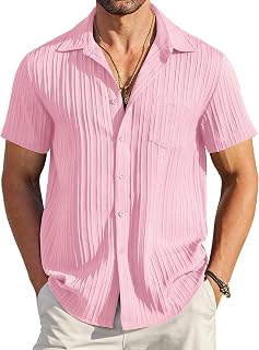 COOFANDY Men's Casual Button Down Shirts Short Sleeve Textured Summer Beach Shirt with Pocket