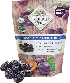 Sunny Fruit Soft Organic Pitted Prunes (2.5 Pound Bulk Bag) | Healthy Snack, Naturally Sweet Dried Plums, No Sugar Added, High Fiber Dried Fruit for Constipation, Gluten Free, Non-GMO