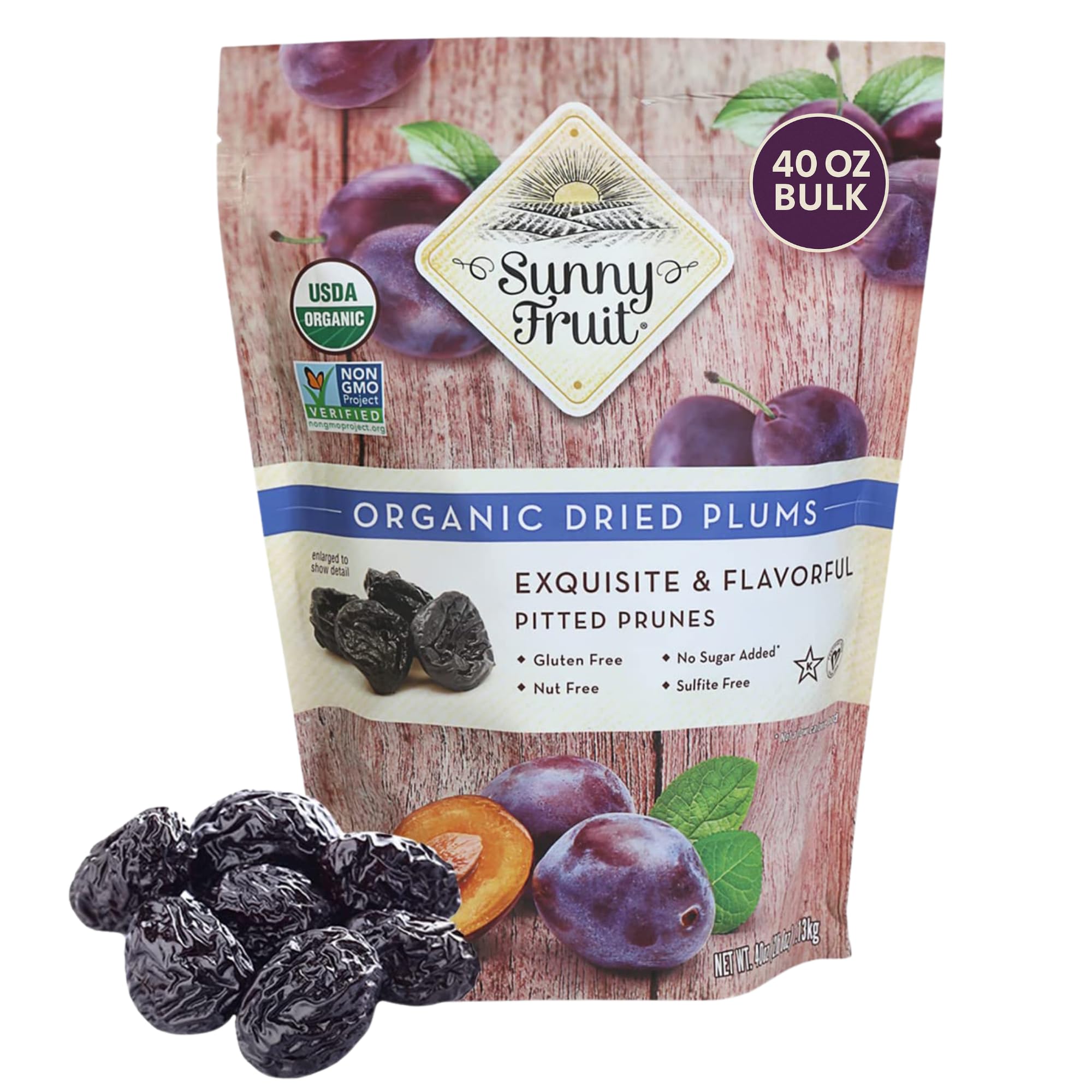 Sunny Fruit Soft Organic Pitted Prunes (2.5 Pound Bulk Bag) | Healthy Snack, Nat