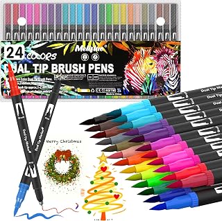 Melifluo Colouring Pens for Adults, 24 Colours Felt Fine Tip Pens | 0.4mm Fineliner & Flexible Brush, Dual Tip Marker Set for Adult Colouring Books, Calligraphy & Hand Lettering