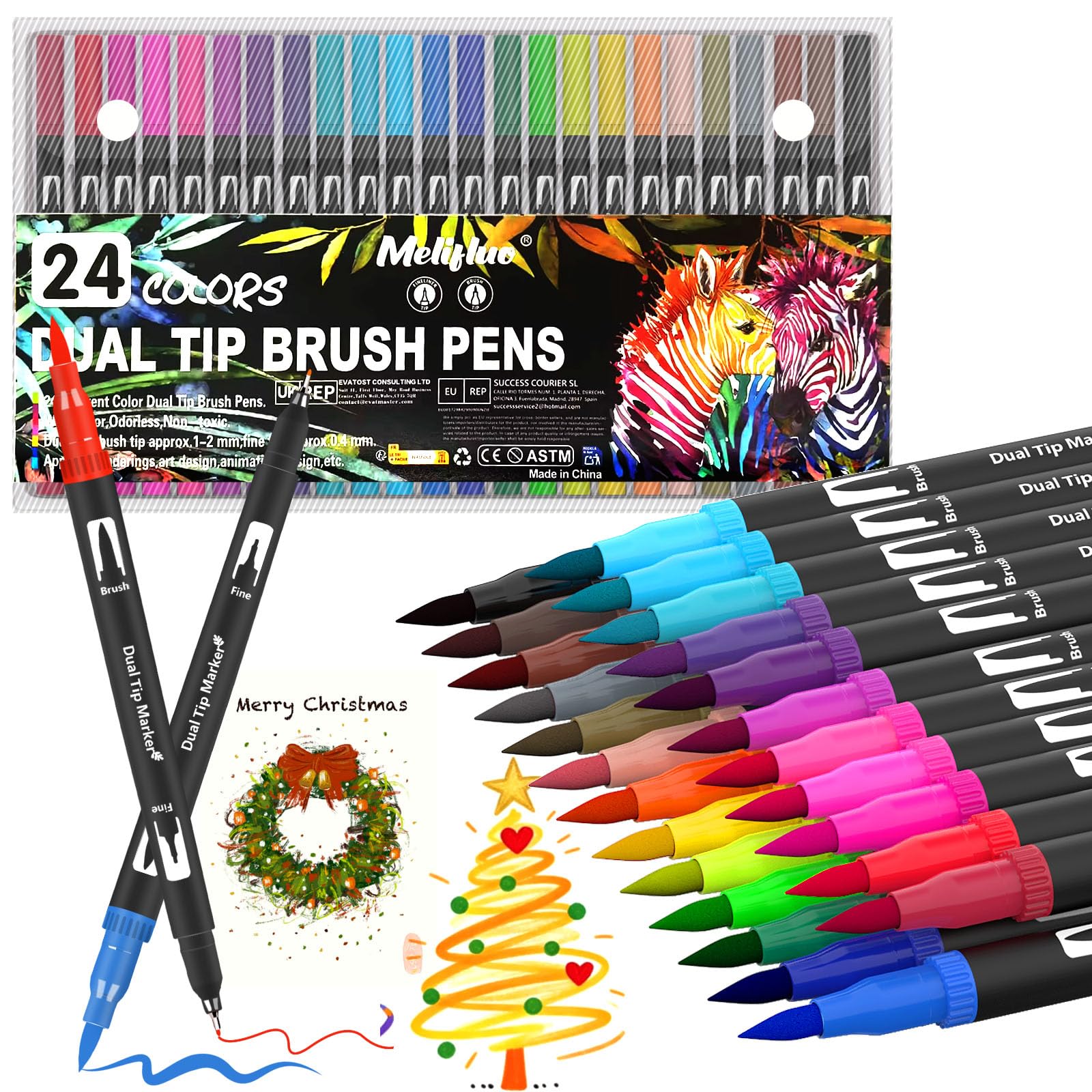 Melifluo Colouring Pens for Adults, 24 Colours Felt Fine Tip Pens | 0.4mm Fineli