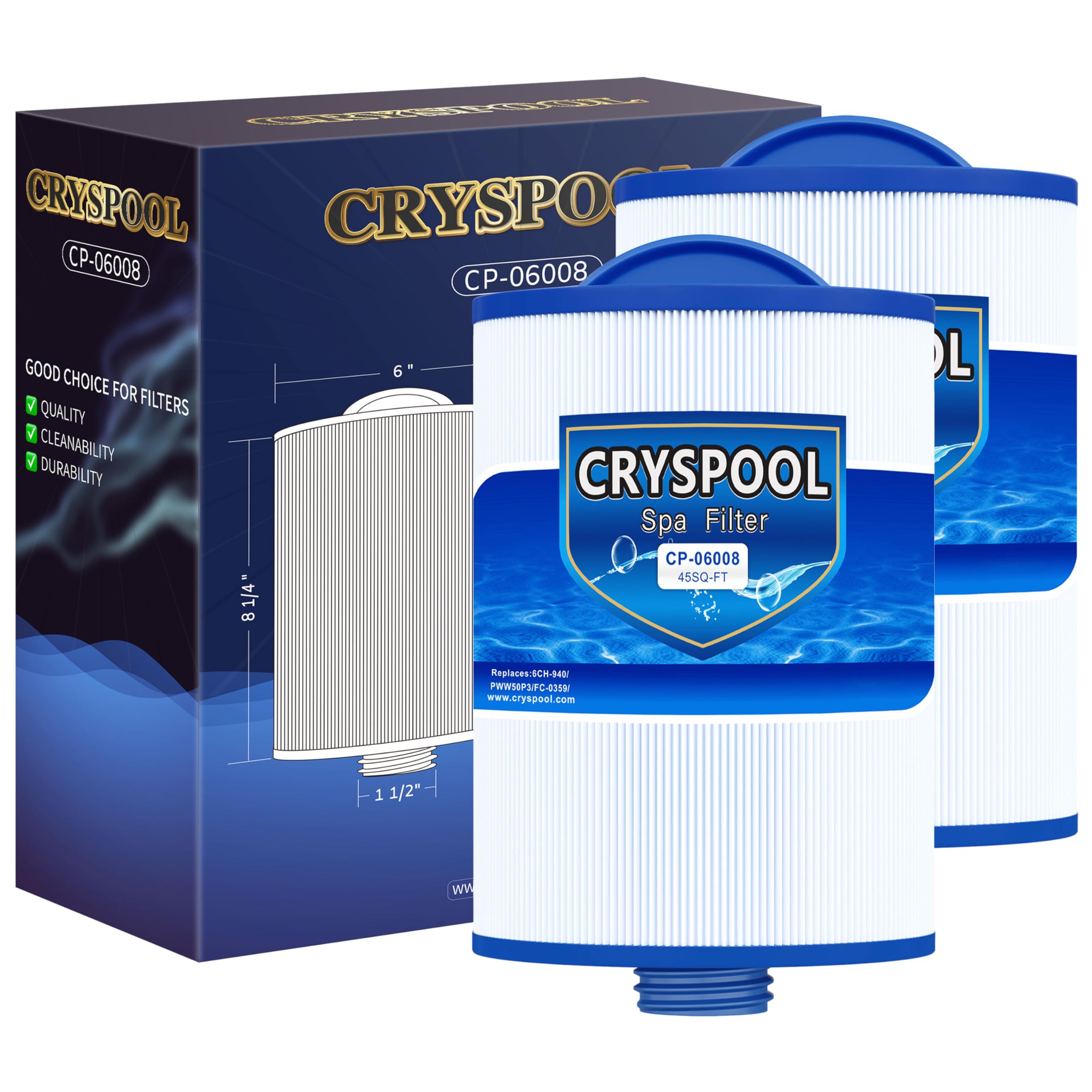 Cryspool 06008 Spa Filter Replaces 6CH-940, PWW50P3 | Compatible with FC-0359, V