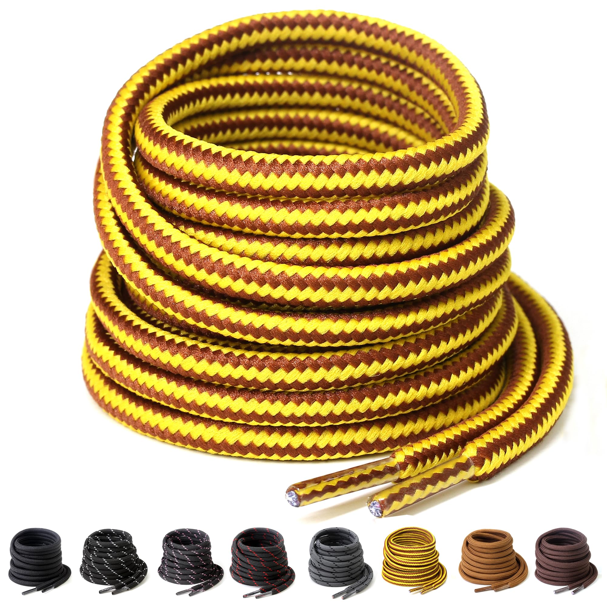 Yusimu Heavy Duty Boot Laces 4.5mm Round - Strong Work & Hiking Shoe Laces | Thi