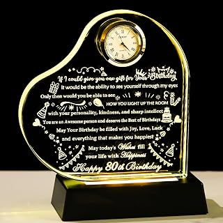 YWHL 80th Birthday Gifts for Women Men with Colorful LED Base Crystal Heart Happy 80th Birthday Decorations, Birthday Gifts for 80 Year Old Women Men Mom Dad Grandma Wife Friends Born in 1946