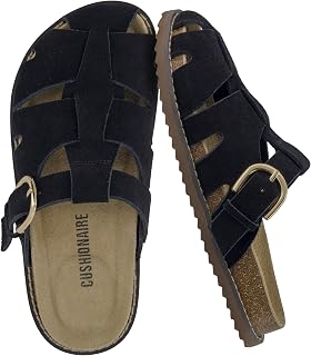 CUSHIONAIRE Benson Womens Suede Leather Slip On Closed Toe Fishing Sandals Memory Foam Cork Insole Arch Support