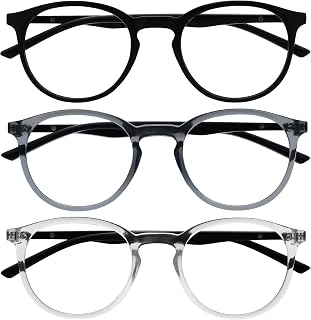 OPULIZE Met Lesebrille 3er Pack Schlank Runder Rahmen Federscharniere Kratzfest Schwarz Transparent Grau Transparent Schwarze Herren Damen RRR60-17C +1.00