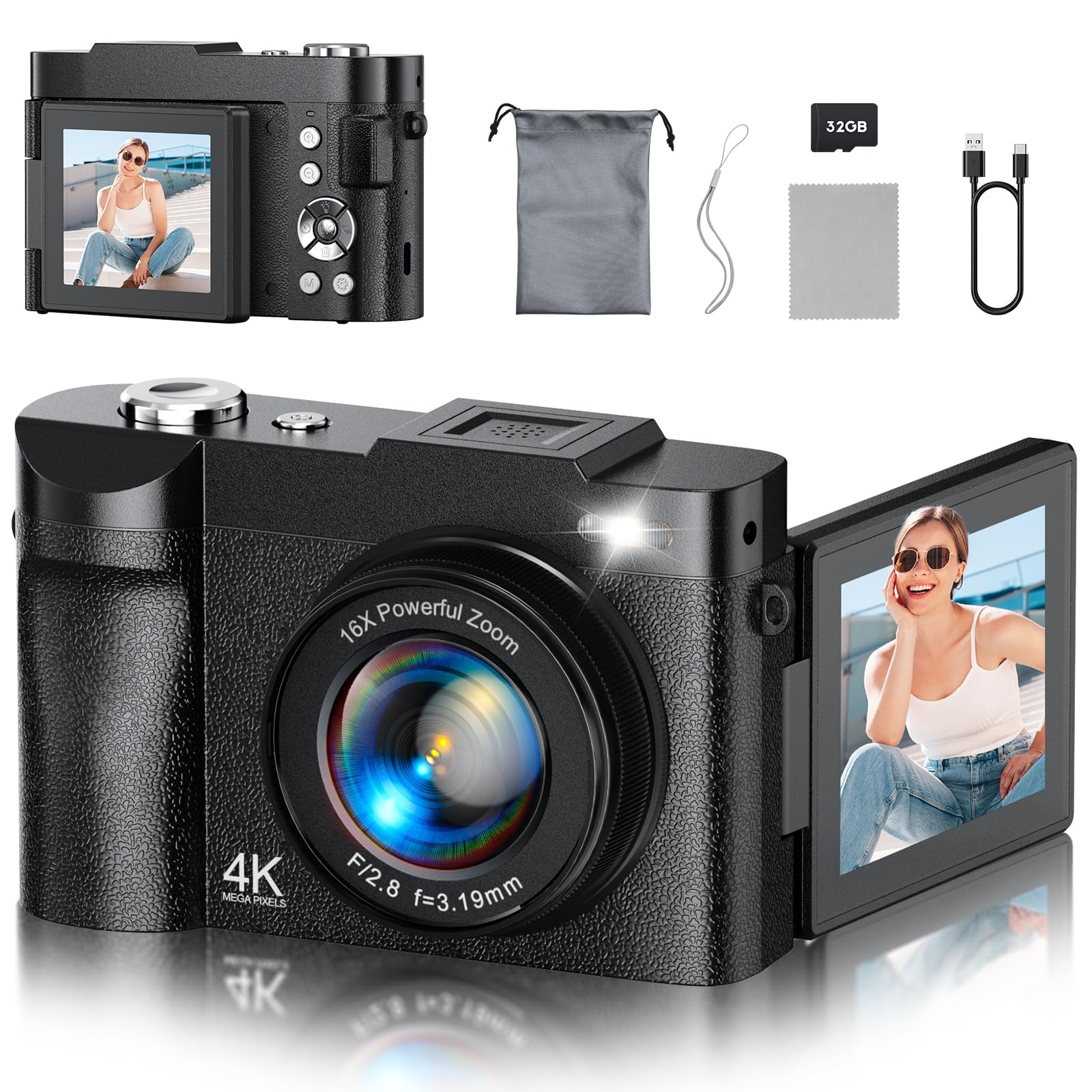 4K Digital Camera for Photography, 50MP Vlogging Camera for YouTube, Compact Cam