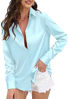CUNLIN Women's Leopard Print Long Sleeve Shirt Silky Soft Satin