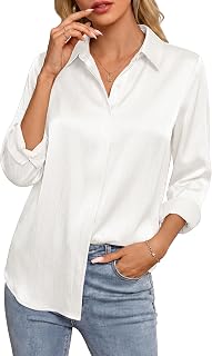 GRACE KARIN 2026 Womens Silky Satin Button Down Shirts Long Sleeve Work Blouses Dressy Casual Tops