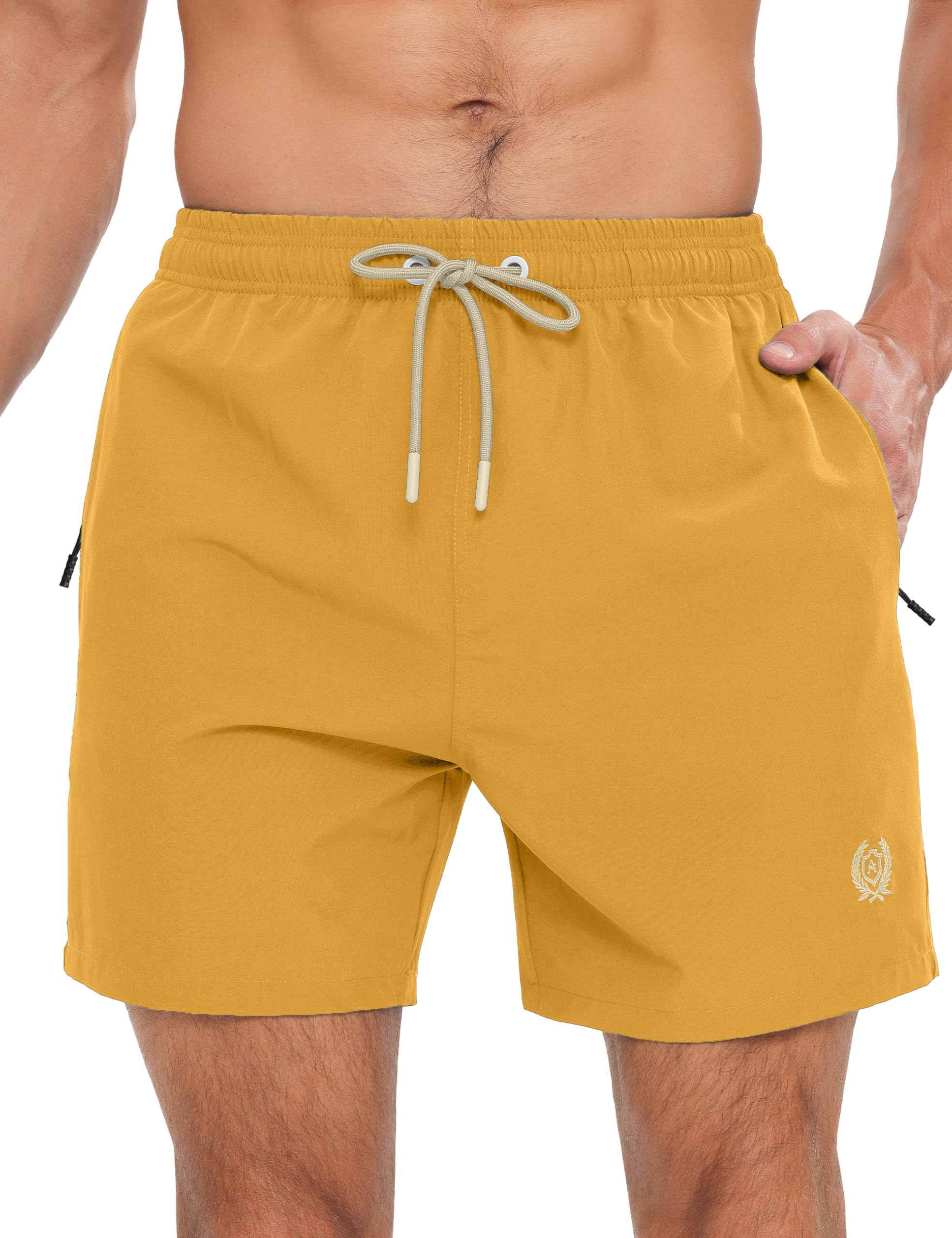 APTRO Mens Swim Trunks 5 inch Board Shorts Bathing Suit with Zipper Pockets