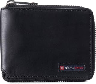 alpine swiss Logan Zipper Bifold Wallet | All-Around Zip Closure | 13 Card Slots 2 Bill Sections | RFID Protected Premium Leather | Gift Box