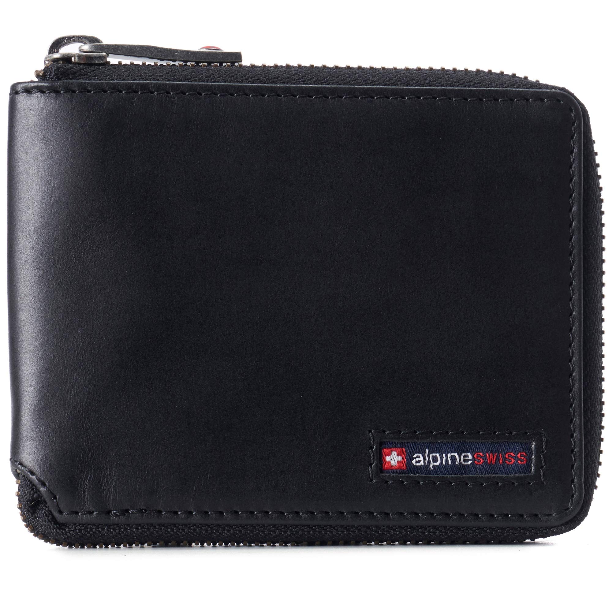 alpine swiss Logan Zipper Bifold Wallet | All-Around Zip Closure | 13 Card Slots