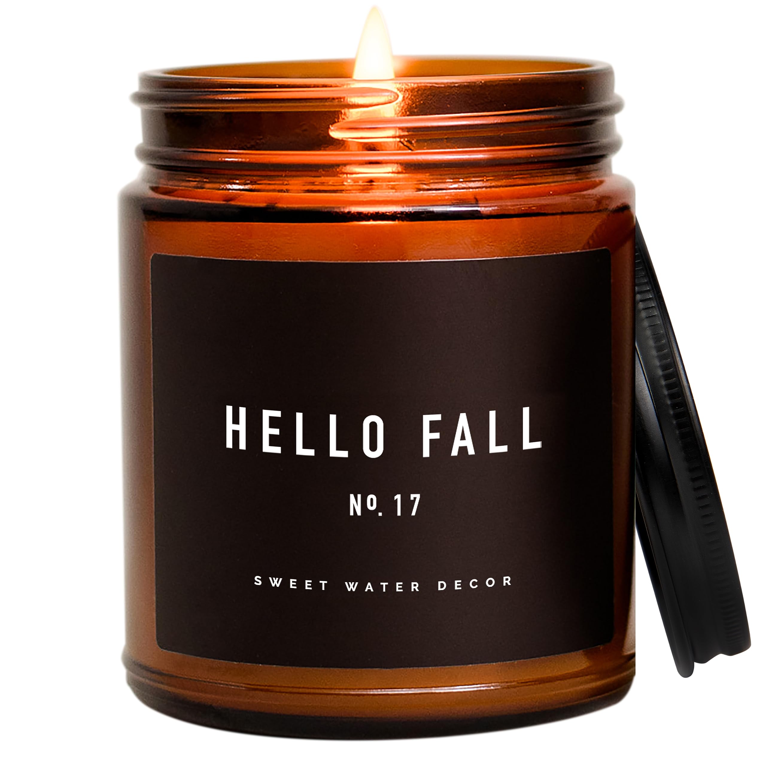 Sweet Water Decor Hello Fall Candle, 9oz Amber Jar, Fall & Thanksgiving | Cinnam