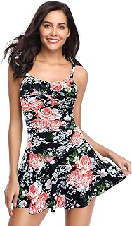 SHEKINI Women's One Piece Swimsuit Elegant Ruched Bandeau Beach Dress