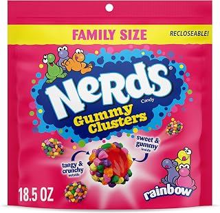 NERDS Gummy Clusters Rainbow Candy, Crunchy & Gummy, 18.5 oz | Crunchy outside gummy inside, resealable family size bag, party candy, snack time, multi-flavor mix