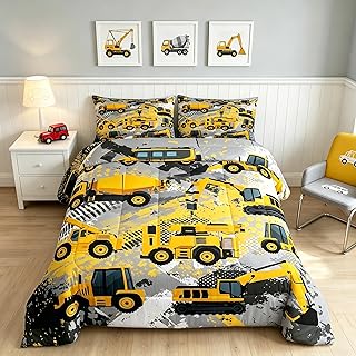 Feelyou Boys Cartoon Car Bedding Set Twin Size Kids Construction Vehicles Comforter for Kids Children Cartoon Machinery Truck Comforter Set Construction Site Cars Duvet Set 2Pcs
