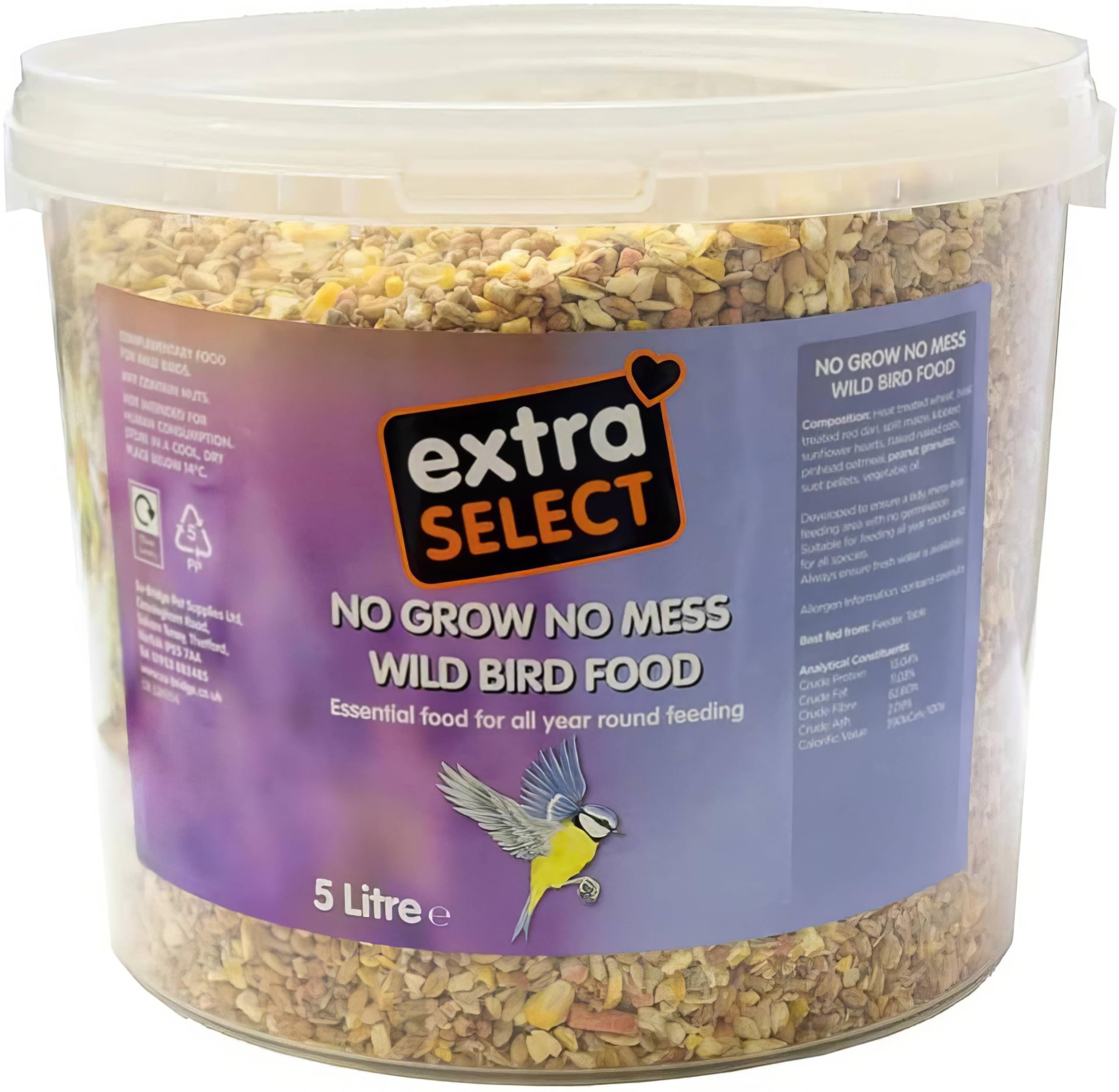 Extra Select No grow Wild Bird Food In Bucket 5 ltr (Pack of 1), packaging may v