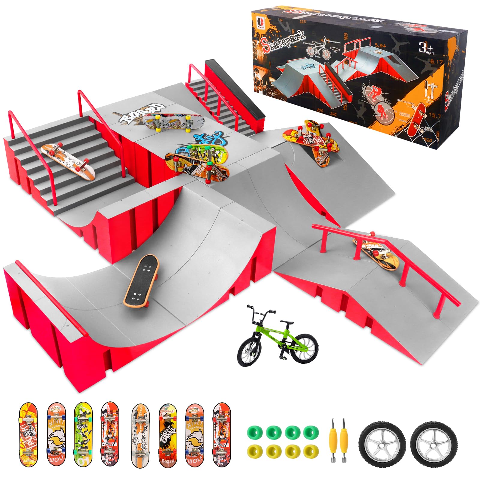 CS COSDDI 14in1 Finger Skateboard Park Set for Kids 8 Skateboards and Bike | Ant