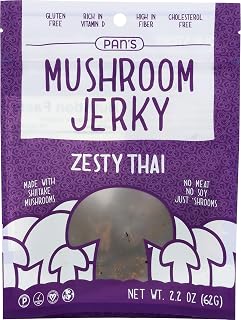 Pan's Mushroom Zesty Thai Flavor Dried Mushrooms Shitake Jerky, Gluten Free, Soy Free, 2.2 Ounce (Pack of 6)