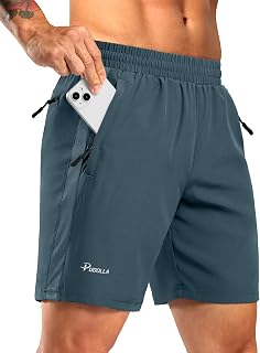 Pudolla Men's 5"/7" Athletic Running Shorts with 3 Zipper Pockets