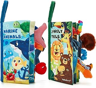 hahaland Crinkle Books for Babies 2-Pack - 2 3 4 Month Baby Toys 0-6 Months | Soft Textures Touch Feel Sensory Baby Book 6-12 Months, Infant Tummy Time, Busy Travel Toys Montessori Newborn Baby Boy Gifts