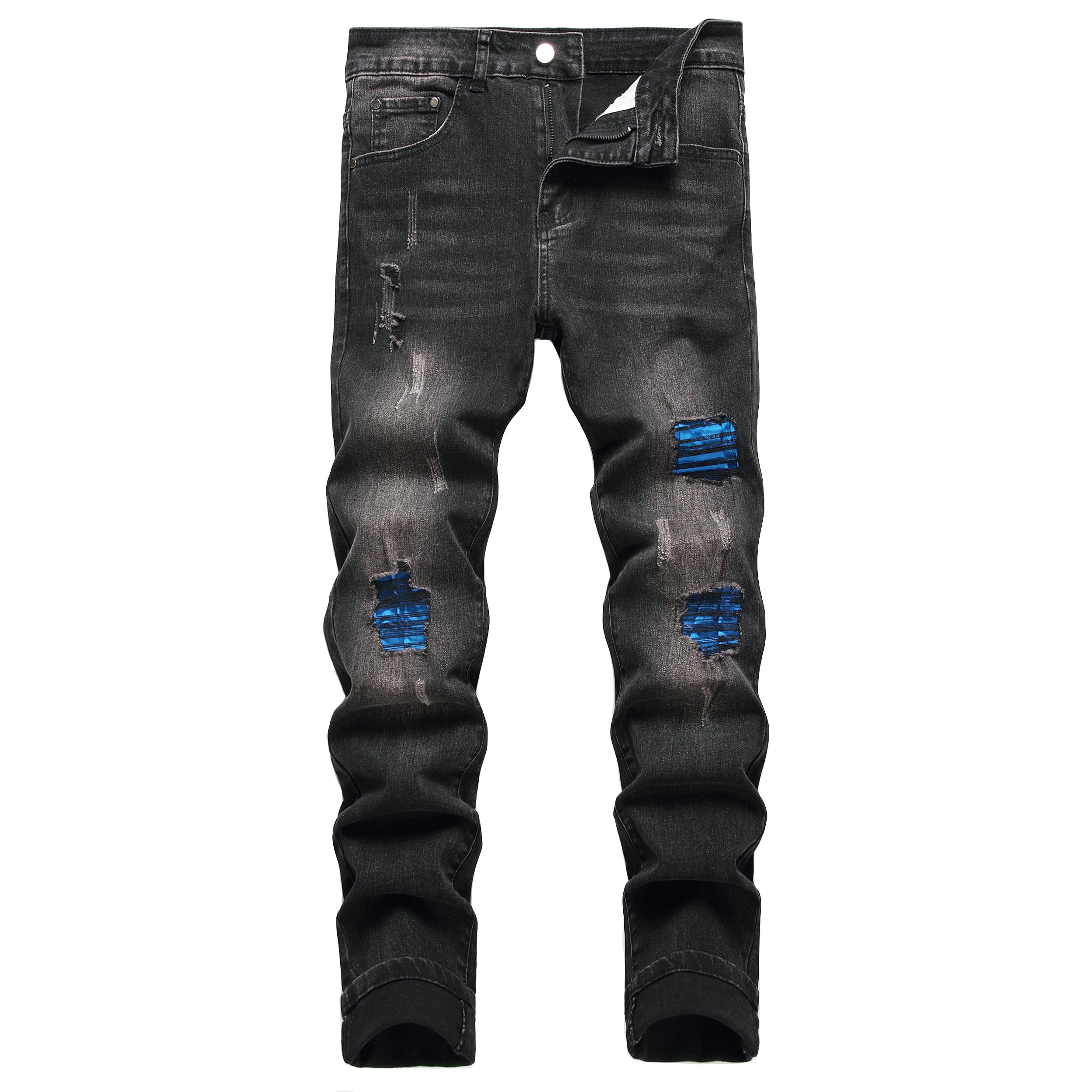 Men's Slim Fit Stretch Jeans Ripped Skinny Jeans for Men, Fashion Straight Leg C