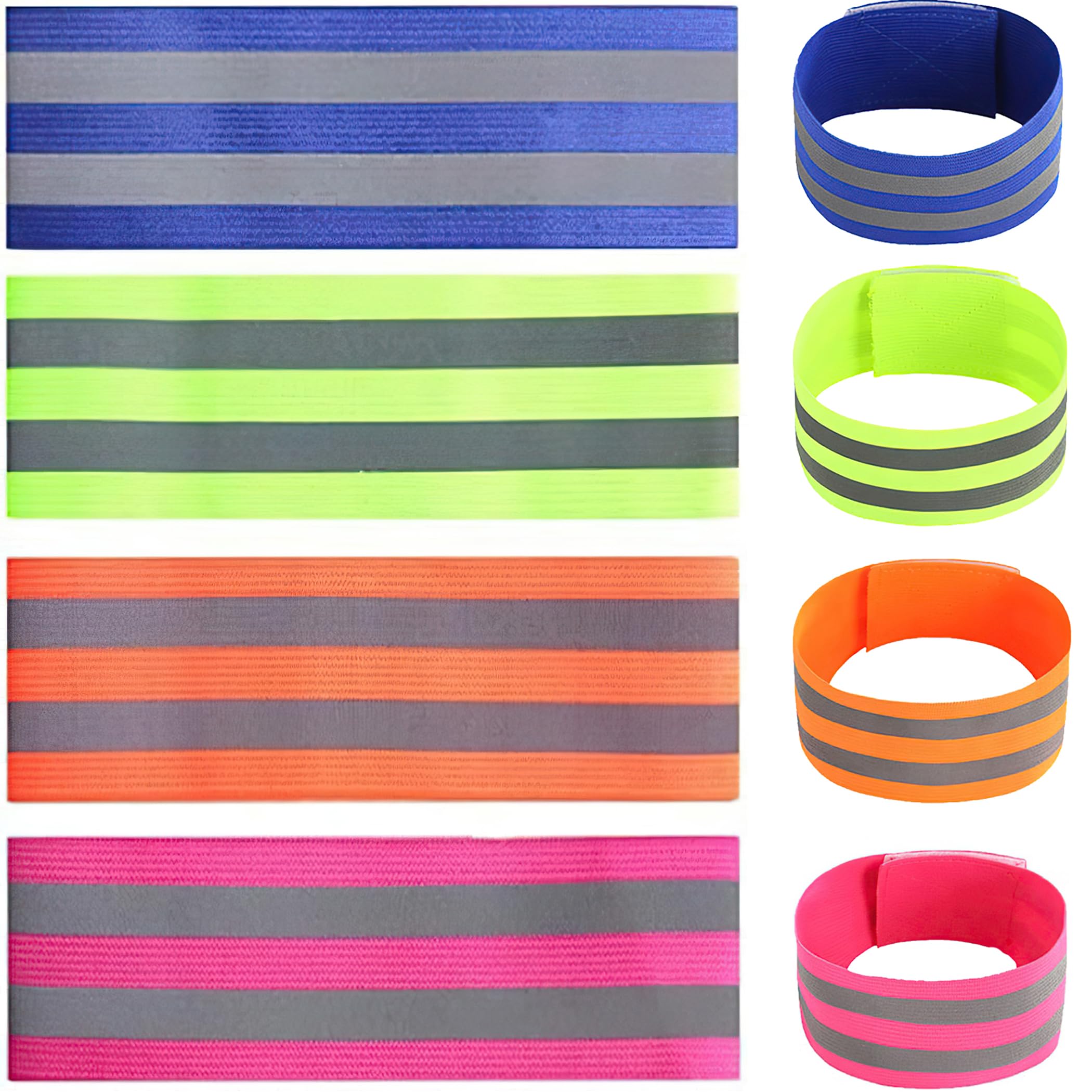 8 Pcs Reflective Arm Band for Running, High Vis Straps for Women and Men, High V