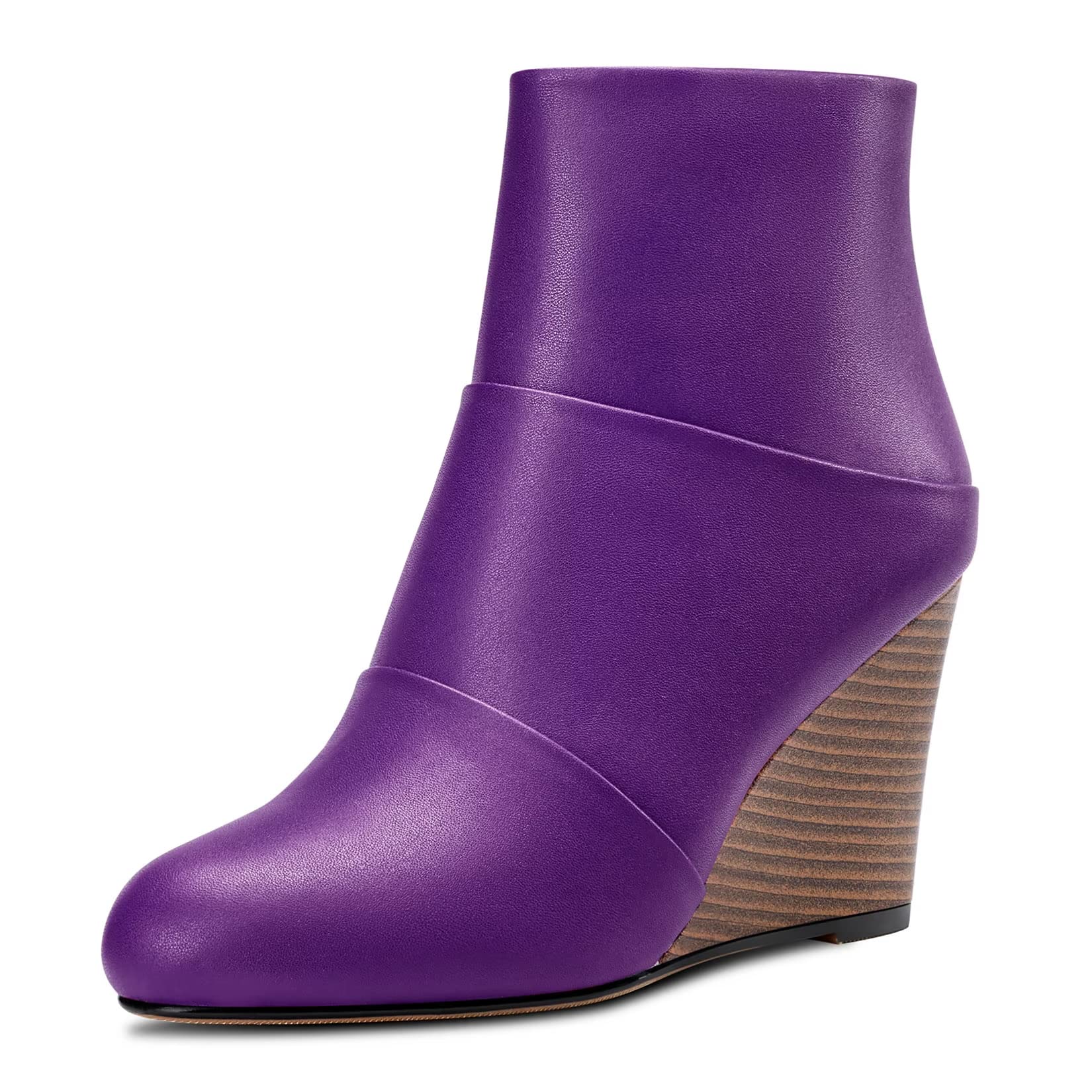 HDEUOLM Women's High Wedge Esparto Heel Closed Toe Round Toe Ankle Boots 8.5 CM 