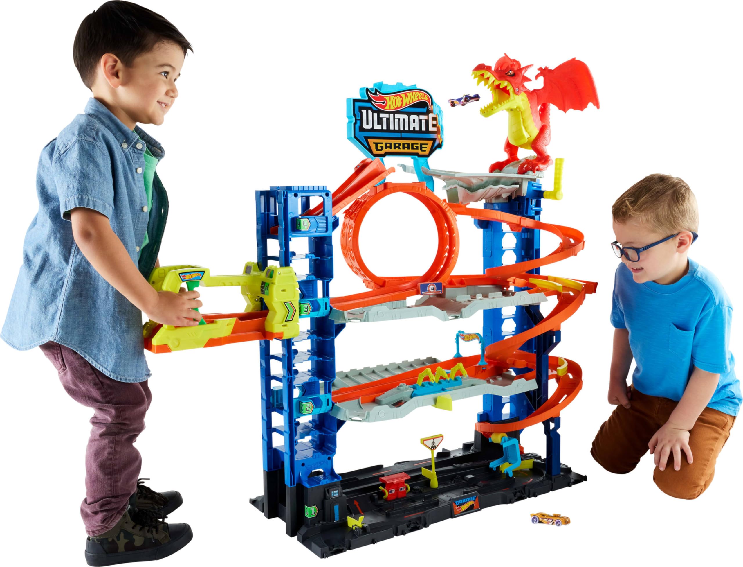 Hot Wheels City Ultimate Garage Track Set & 2 Die-Cast Toy Cars | 4-Level Garage