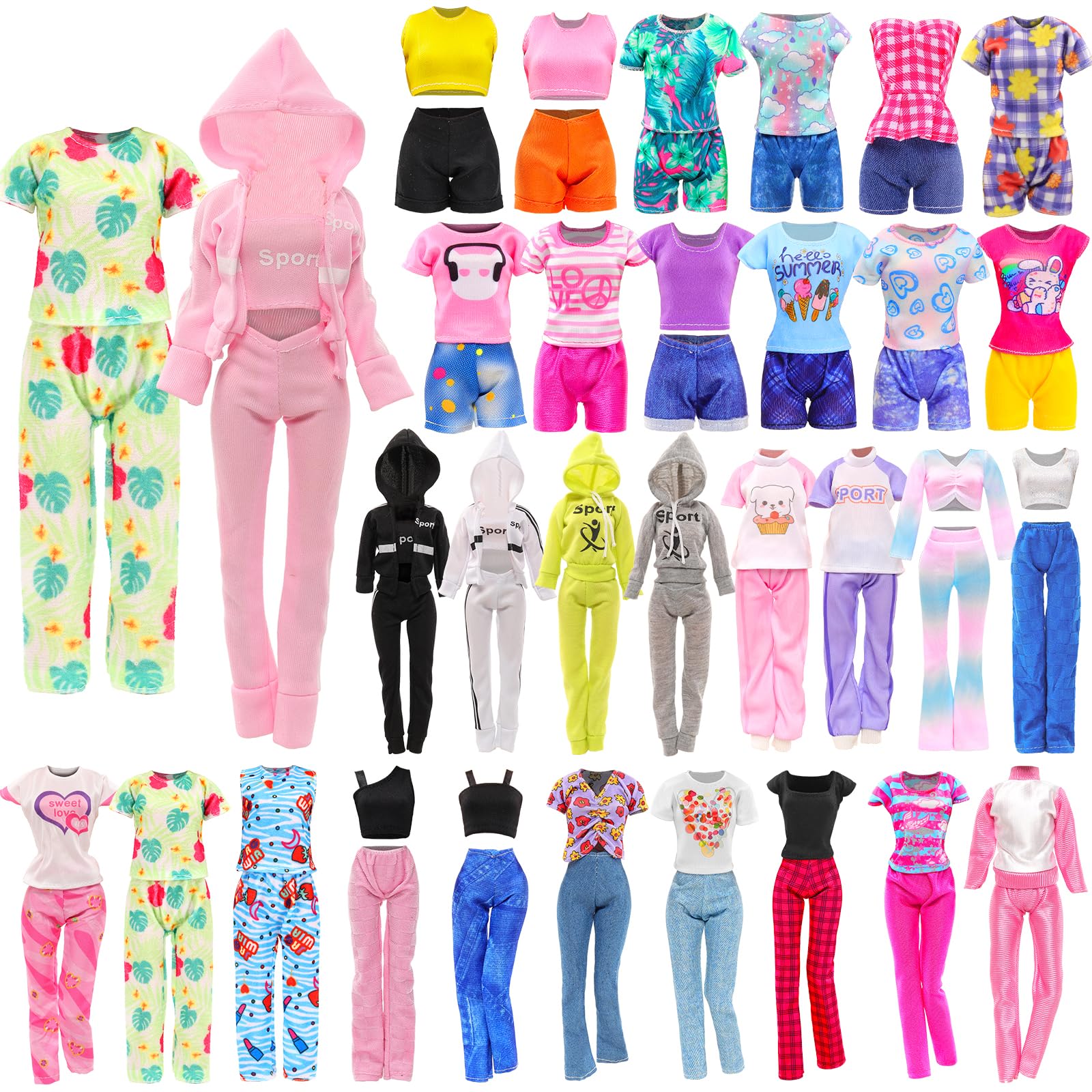 10 Sets Doll Clothes Hooded Sports Suit Tops and Pants for 11.5 inch Dolls | Tra