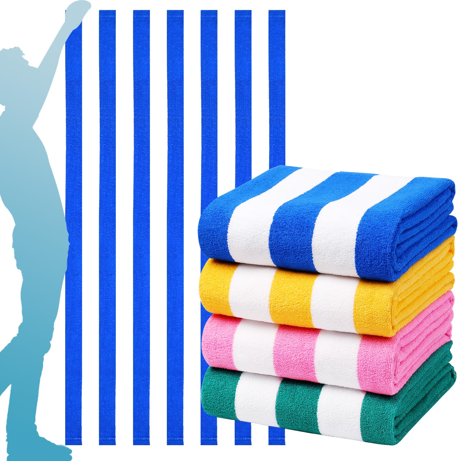 4 Packs Oversized Stripe Bath Towels Beach Towel Lightweight 72X40 Terry Set Abs