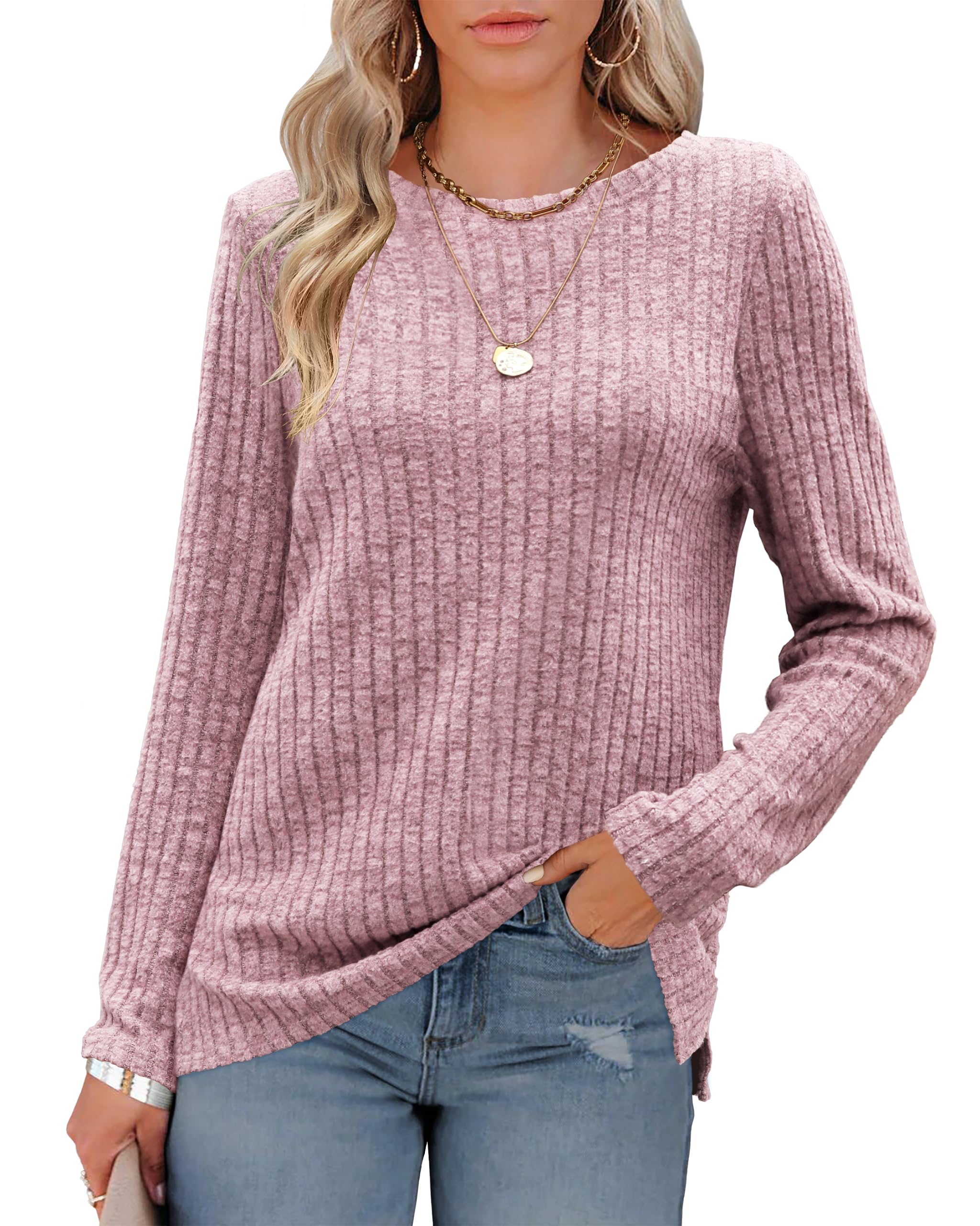 Odosalii Womens Tops Crewneck Long Sleeve Jumper Shirts Pullover Sweaters