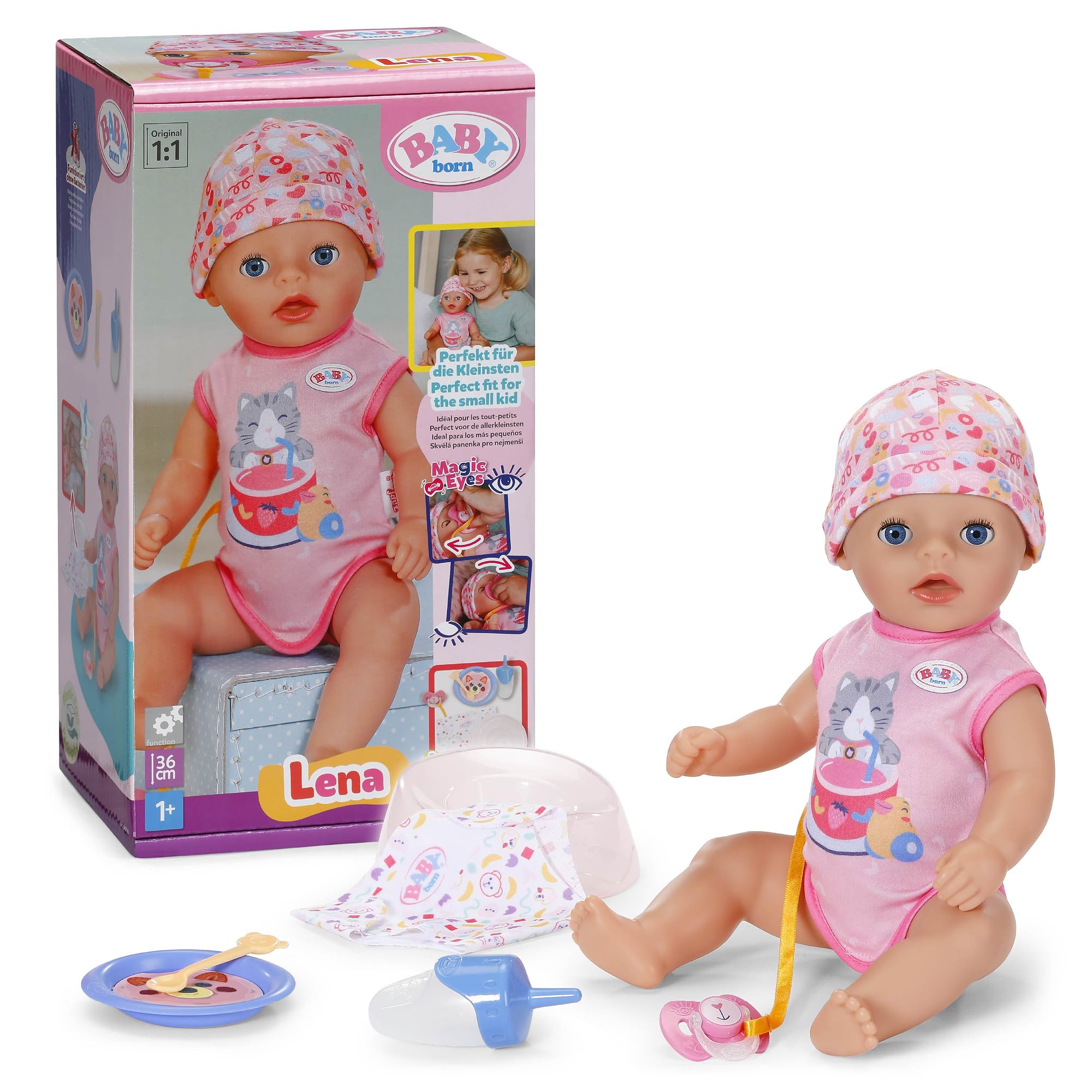 BABY born Lena Pink 36 cm with 7 Functions | Pink romper, accessories included, 
