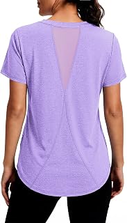 Gyabnw Women's Sports V-Neck T-Shirt Short Sleeve Breathable Lightweight Quick Dry Top for Yoga Running Fitness