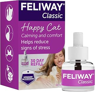 FELIWAY Classic Cat Calming Pheromone Plug-In Diffuser Refill, 1 Refill | Helps Solve Common Signs of Stress in Cats Like Urine Spraying, Scratching and Hiding, Drug-Free, Odourless, 30 day refill