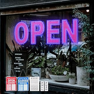 Open Sign for Business, 30"x10" Dimmable Large LED Open Signs with Hanging Installation for Bar Pubs Store Restaurant Office Hotel Salon (Red & Blue)