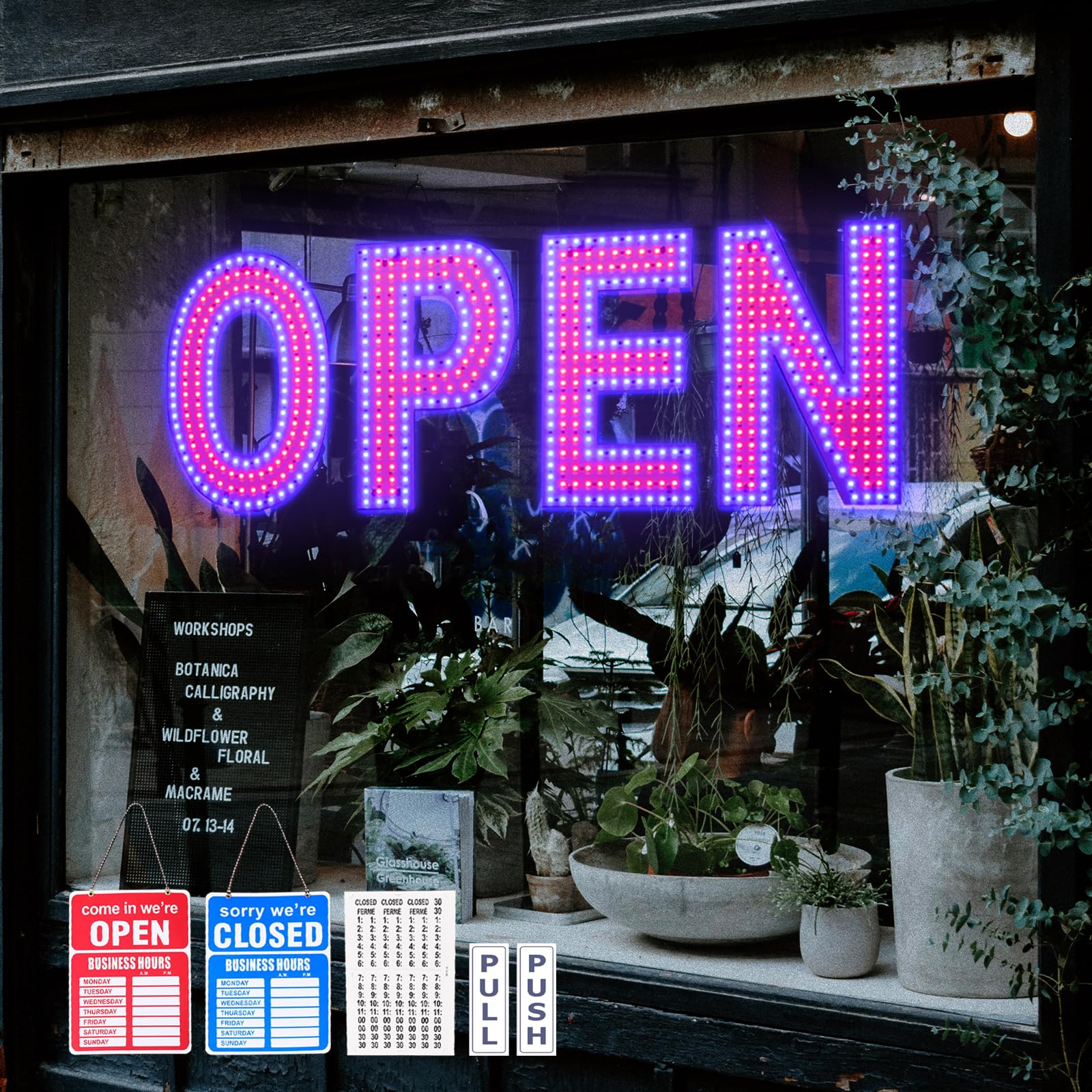 Open Sign for Business, 30"x10" Dimmable Large LED Open Signs with Hanging Insta