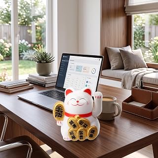 Sun Cat, Lucky Cat, Lucky Wealth Welcome Decoration with Swing Arm for Home Car Office Store Display (White)