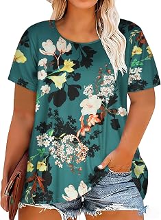 Plus Size Tops for Women Floral Short Sleeves T Shirts Flowy Tunic Blouses