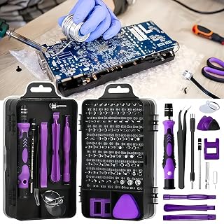 115 in 1 Precision Screwdriver Set Professional Repair Tool Kit with Flat Head & Multiple Bits for Electronics, Phones, Watches, Automobile Maintenance - Magnetic, Non-Slip Handle & Tweezers (Purple)