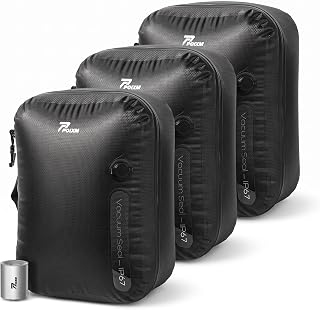 Vacuum Bags for Travel with Wireless Pump, 180° Open Zipper, IP67 Waterproof, Reusable Space Saver Compression Bags for Backpack, Suitcase, Home Storage(3 Pack + Pump)