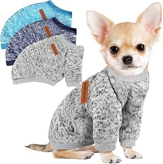 BAOBICUTE 3 Pack Dog Sweaters for Small Dogs Girl Boy Winter Fleece Clothes Warm Soft Dog Sweatshirt Outfit for Dogs Cats Pet Apparel