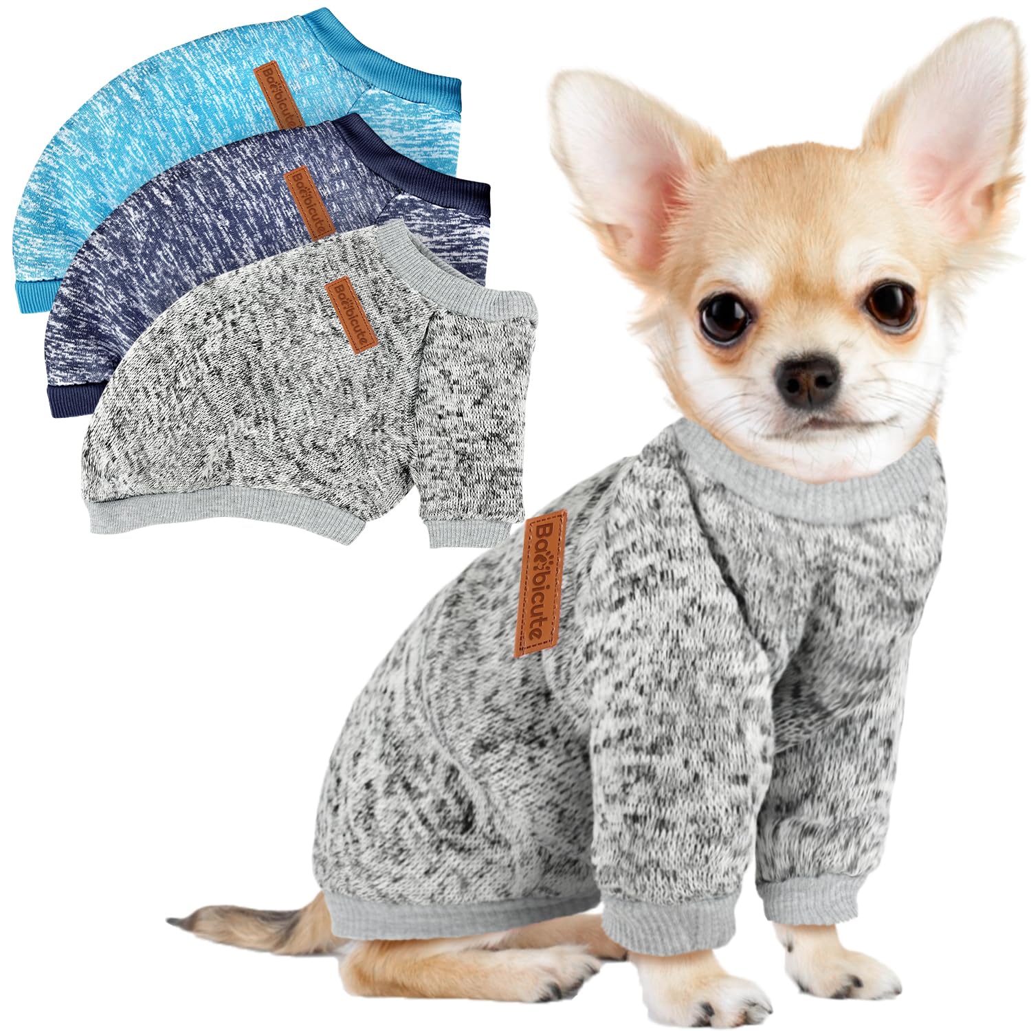 BAOBICUTE 3 Pack Dog Sweaters for Small Dogs Girl Boy Winter Fleece Clothes Warm