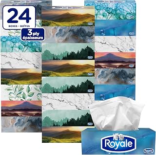 Royale Velour 3 Ply Facial Tissue, 24 Tissue Boxes, 72 Tissues per Box