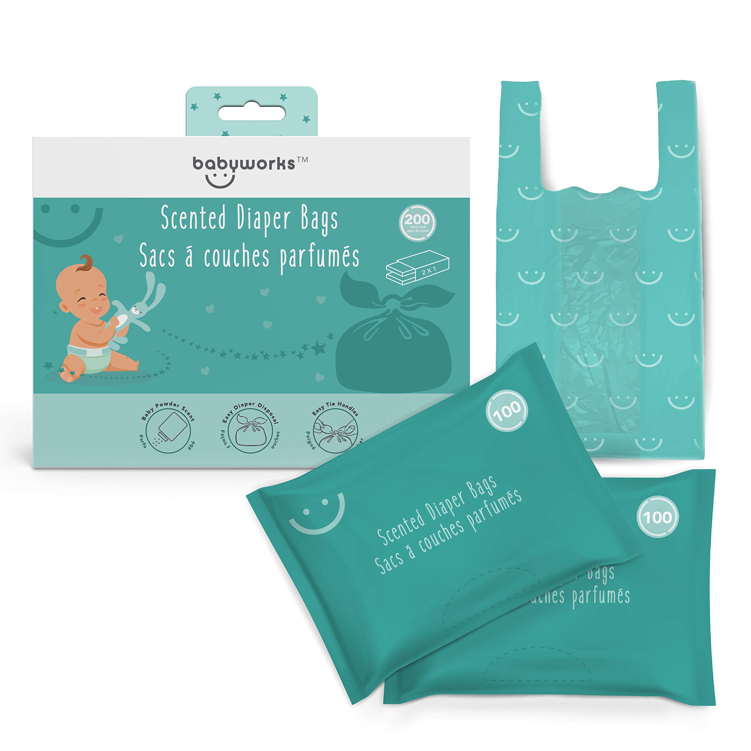 Baby Works Disposable Diaper Bags, 200 Count | Diaper Disposal or Pet Waste Bags
