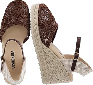 CUSHIONAIRE FLORA Platform Espadrilles for Women, Elegant Closed Toe Wedge Sandals with Ankle Strap and Cushioned Footbed