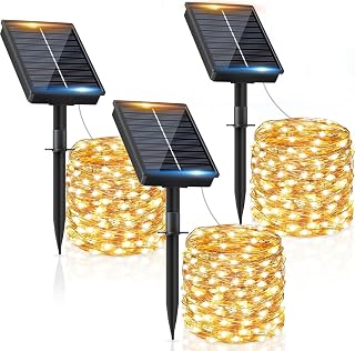 Outdoor Solar Lights 3 Packs: 12 + 2 m 120 LED Solar Garden Lights | IP65 Waterproof Warm White 8 Modes, Chain Luc Solar Outdoor Decorative Garden Patio Patios Festivals Weddings